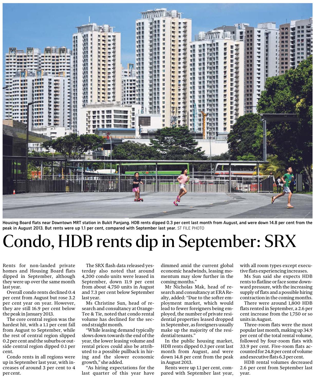 Condo, HDB rents dip in September: SRX