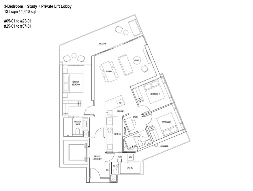 Artra Floor Plan - 3 bdrm +S2