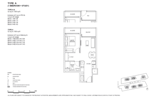 Floor Plan - 1 Bedroom + Study - A-G