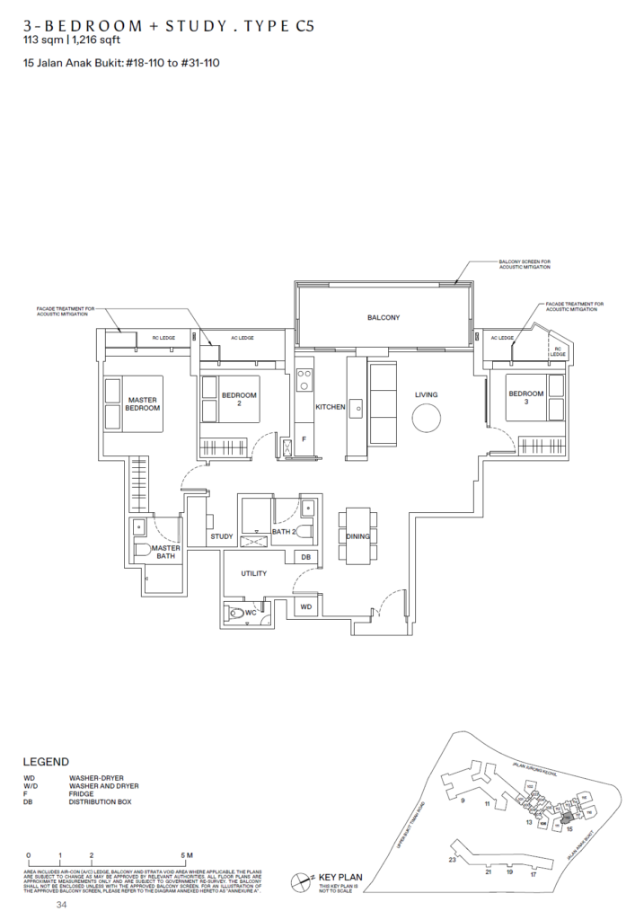 The Reserve Residences Floor Plan - 3 Bdrm+Study - Type C5