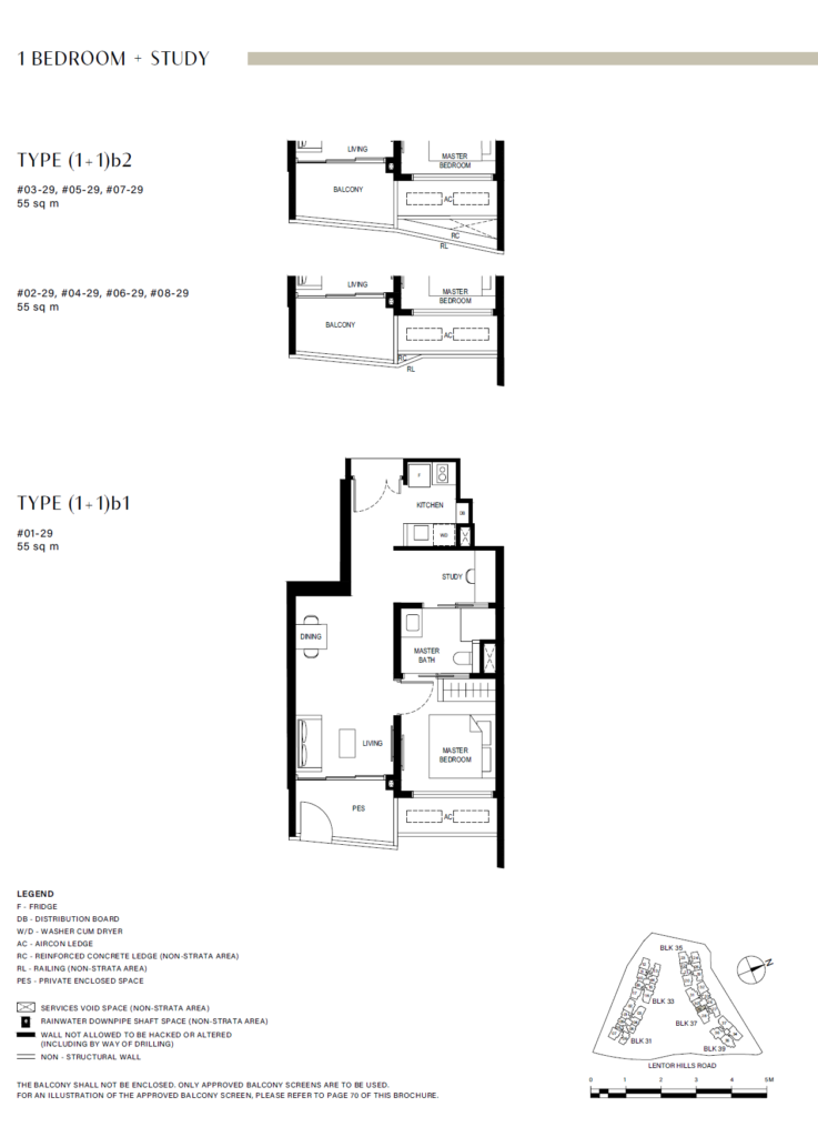 Lentor Hills Residences Floor Plan - 1 Bedroom + Study - Type - (1 1)b2
