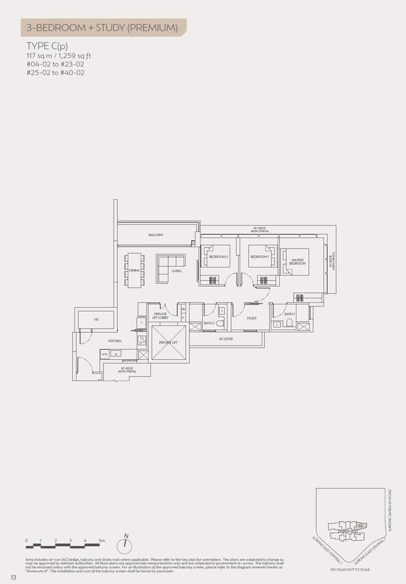J'den Floor Plan - 3 Bedroom + Study Type C(p)