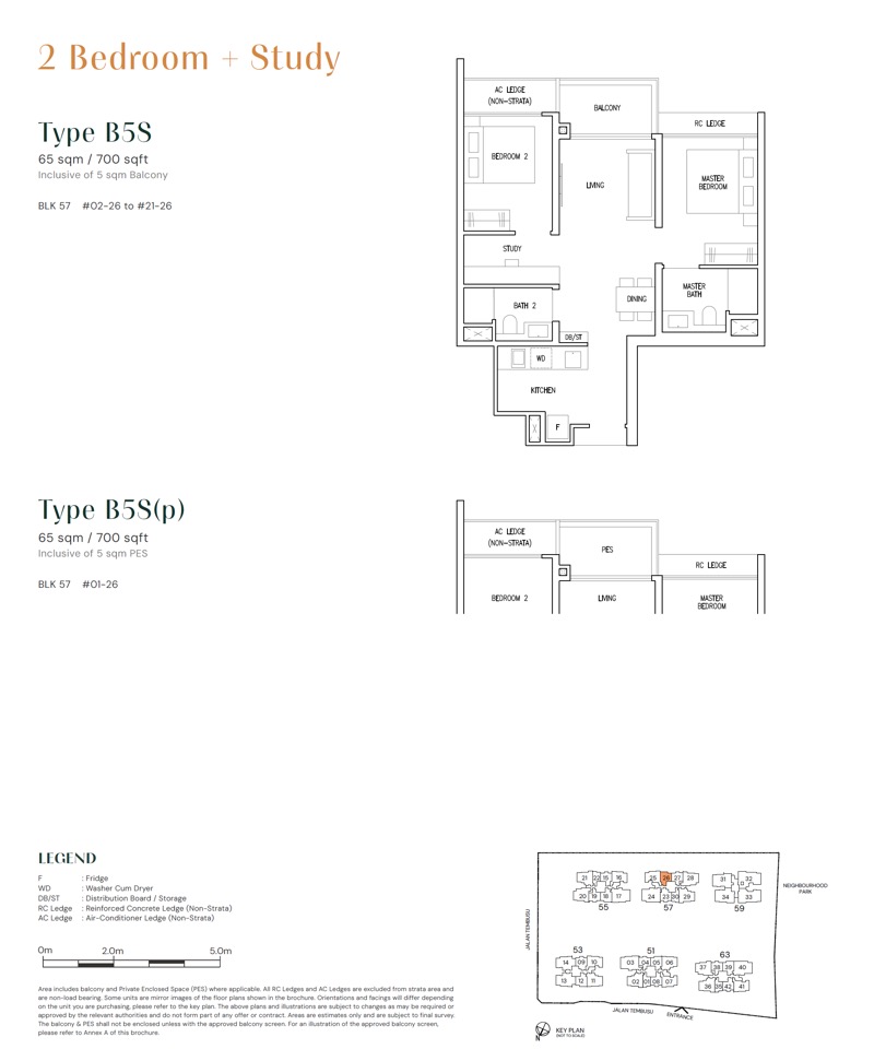 Emerald of Katong Floor Plan - 2 Bdrm + Study - B5S